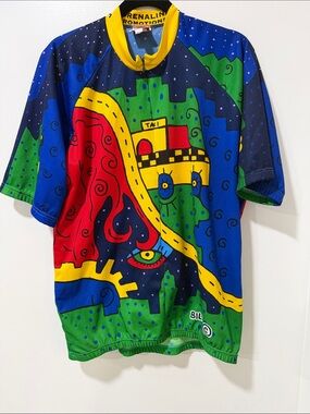 Bold Multicolor Graphic Bicycle Jersey with water pockets